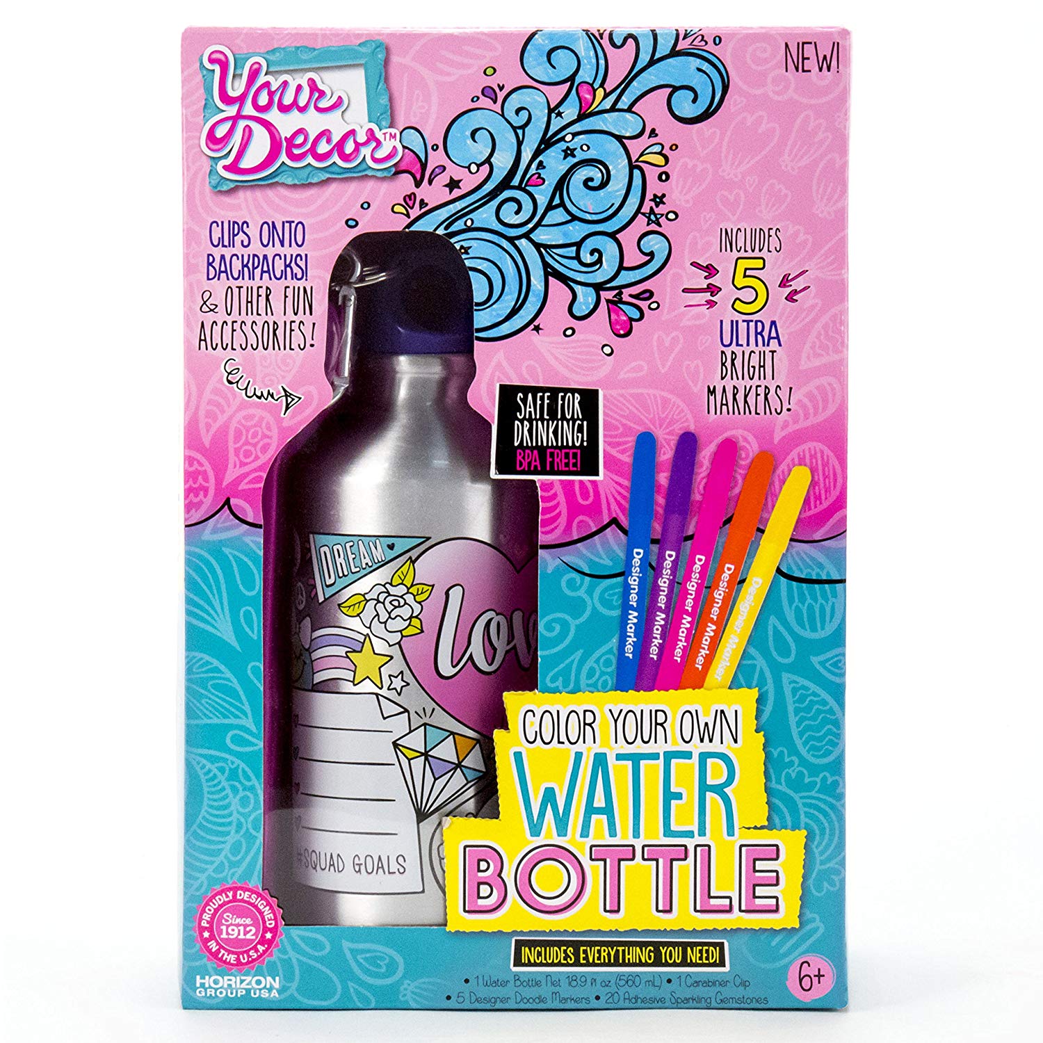gift-for-14-year-old-girl-Color your own water bottle set by Your Decor