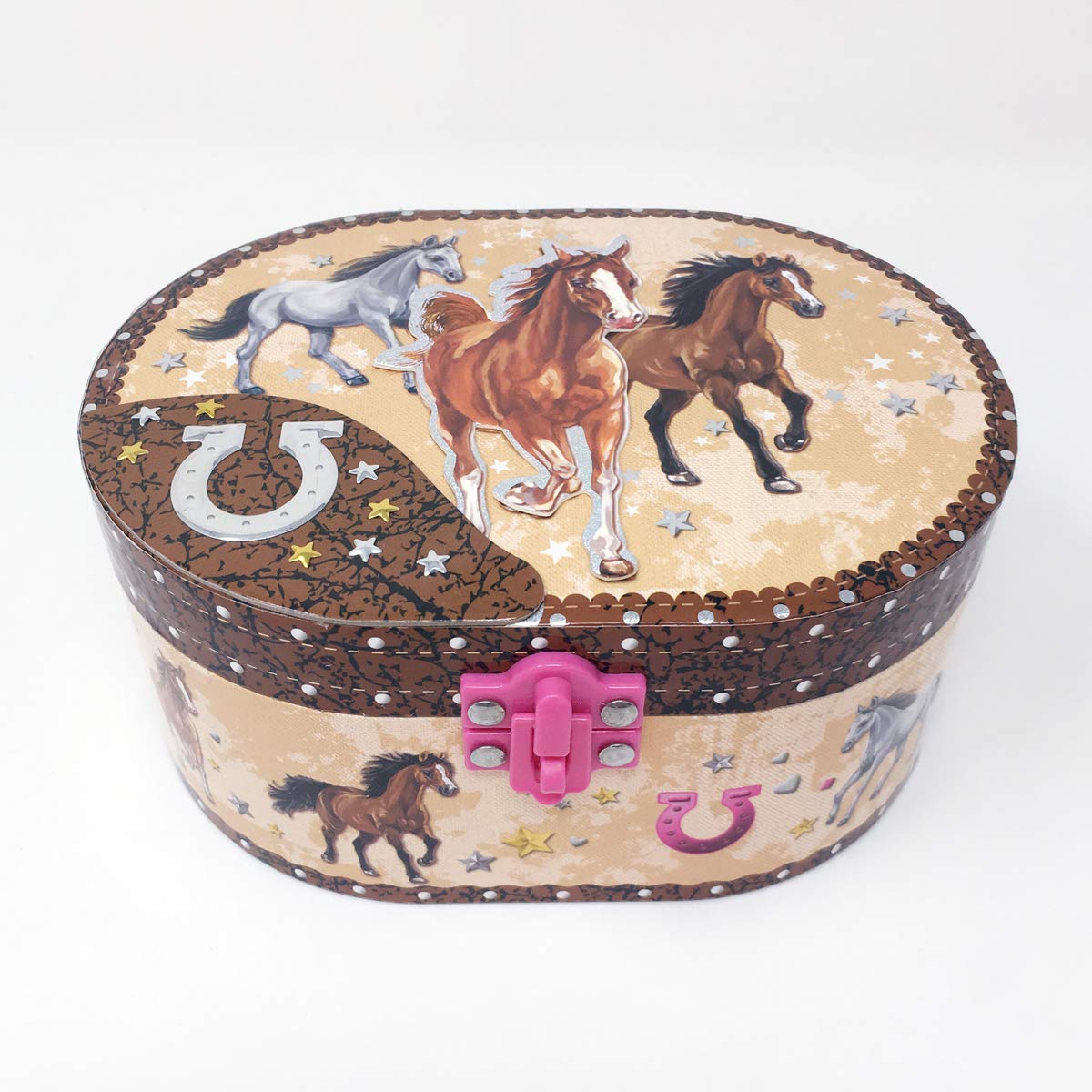 Horse oval shape musical jewelry box